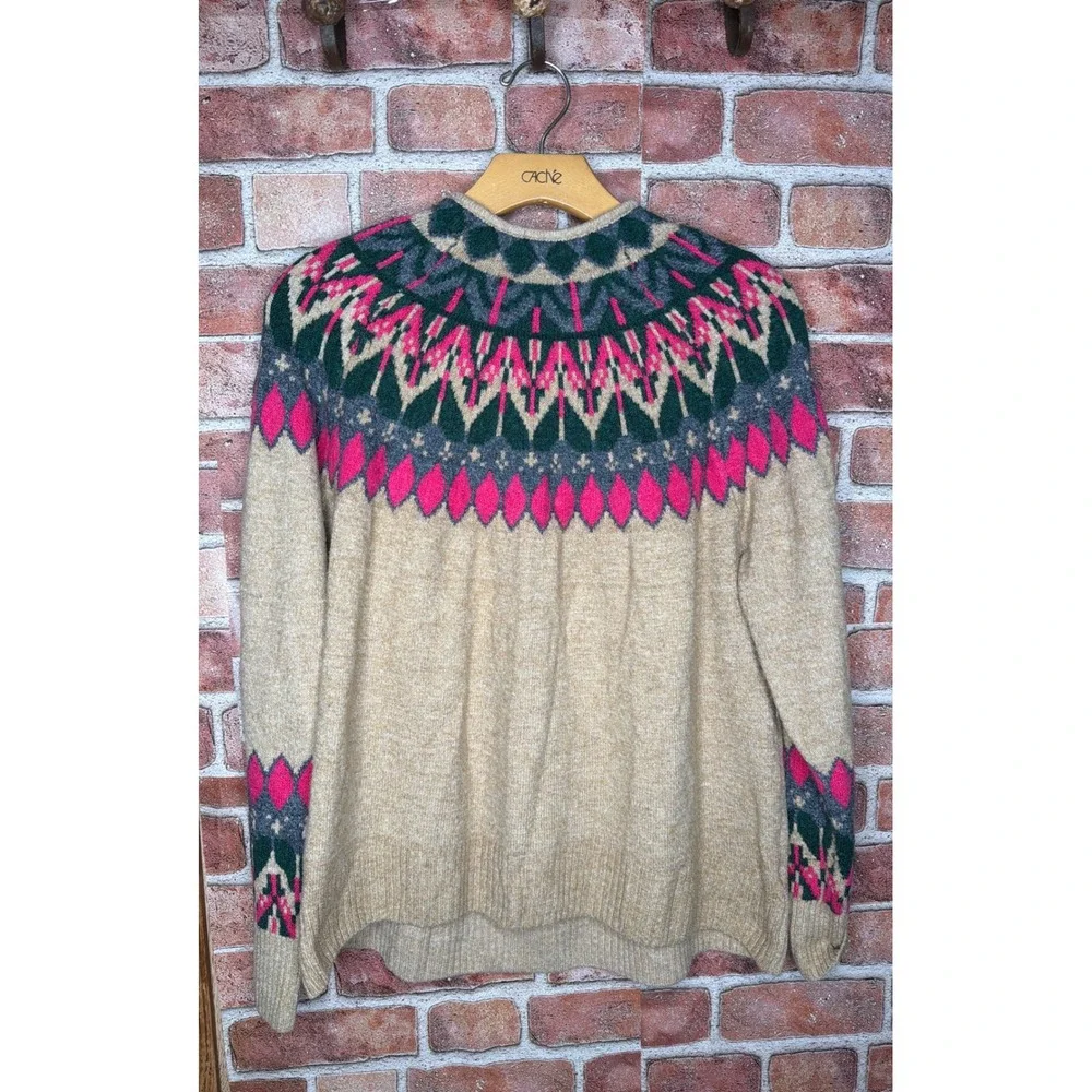 Vince‎ Camuto Womens Fair Isle Sweater Pink Green Oatmeal Knit Pullover Size M